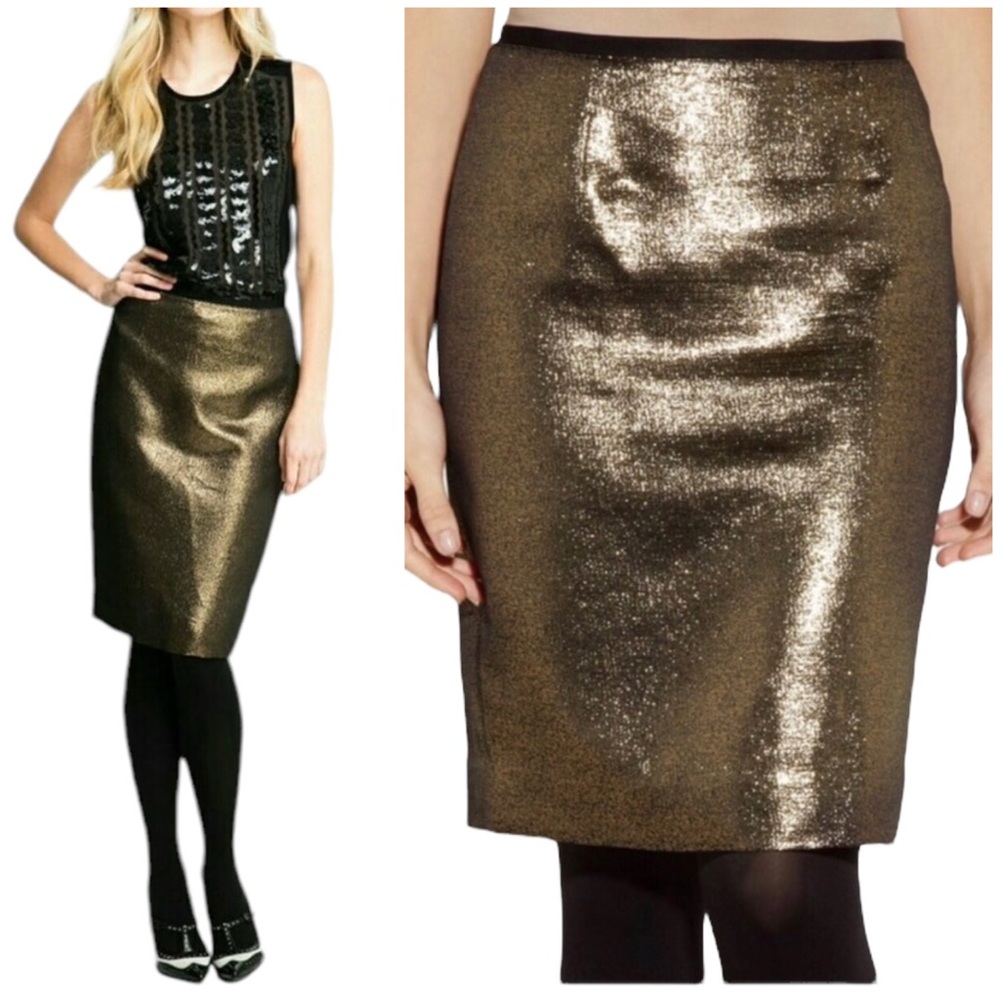 Tory Burch Brandy Skirt Sz 10 Metallic Black/Copper DarkAcademia QuietLuxury